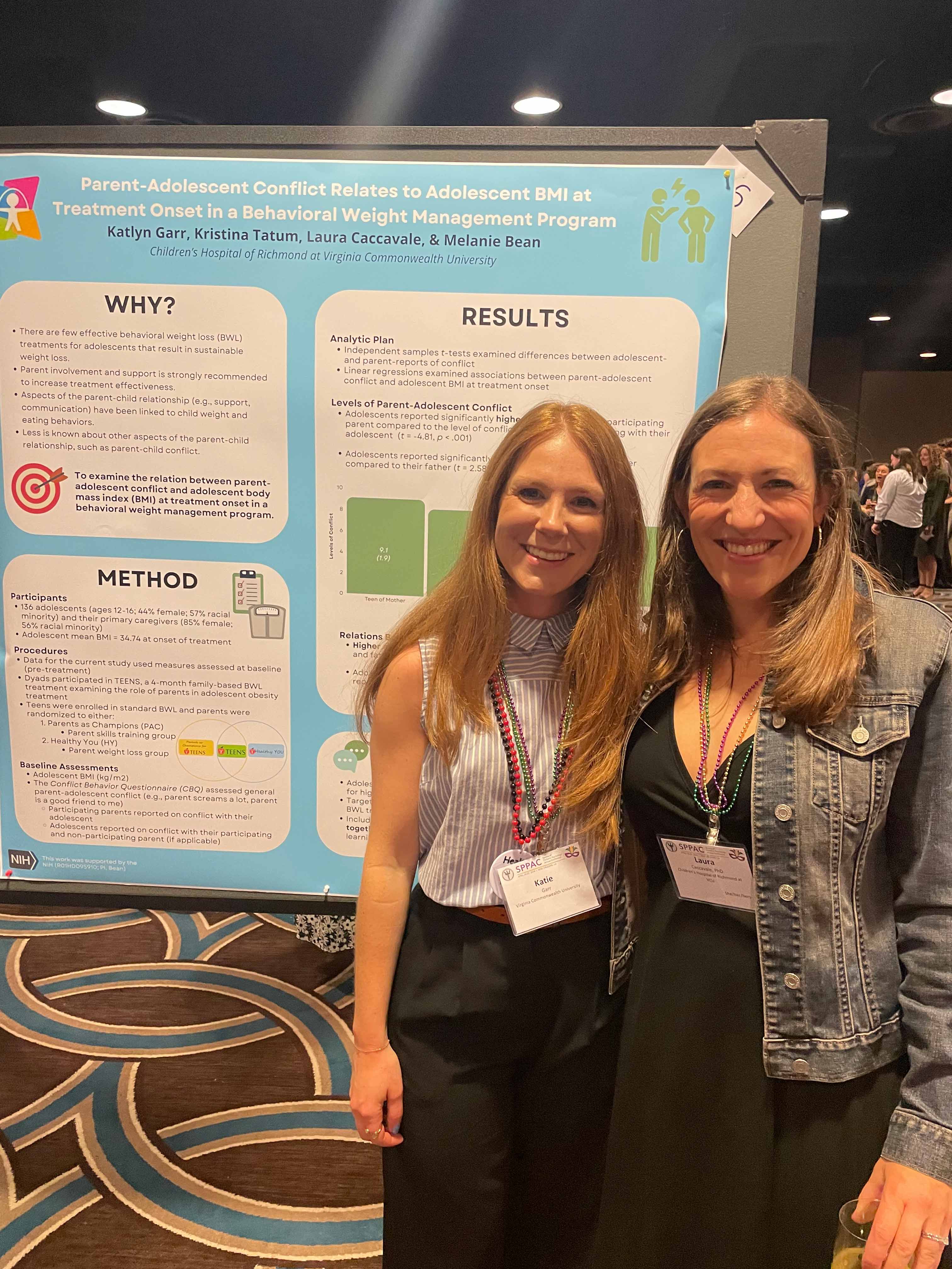 Photo of Dr. Katie Garr and Dr. Laura Caccavale at the Society of Pediatric Psychology Annual Conference in New Orleans, LA